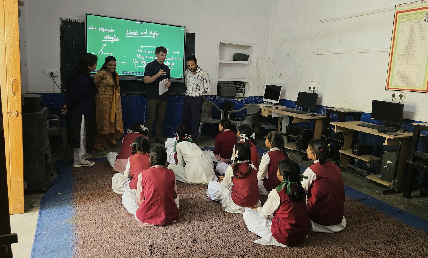 Ben Murphy ’24 speaking to students during a remedial session at Arya Kanya Kotdwar School in November 2025 during his work with the American India Foundation’s Support Adolescent Health, Education & Livelihood Initiative (SAHELI). Photo provided by Murphy.