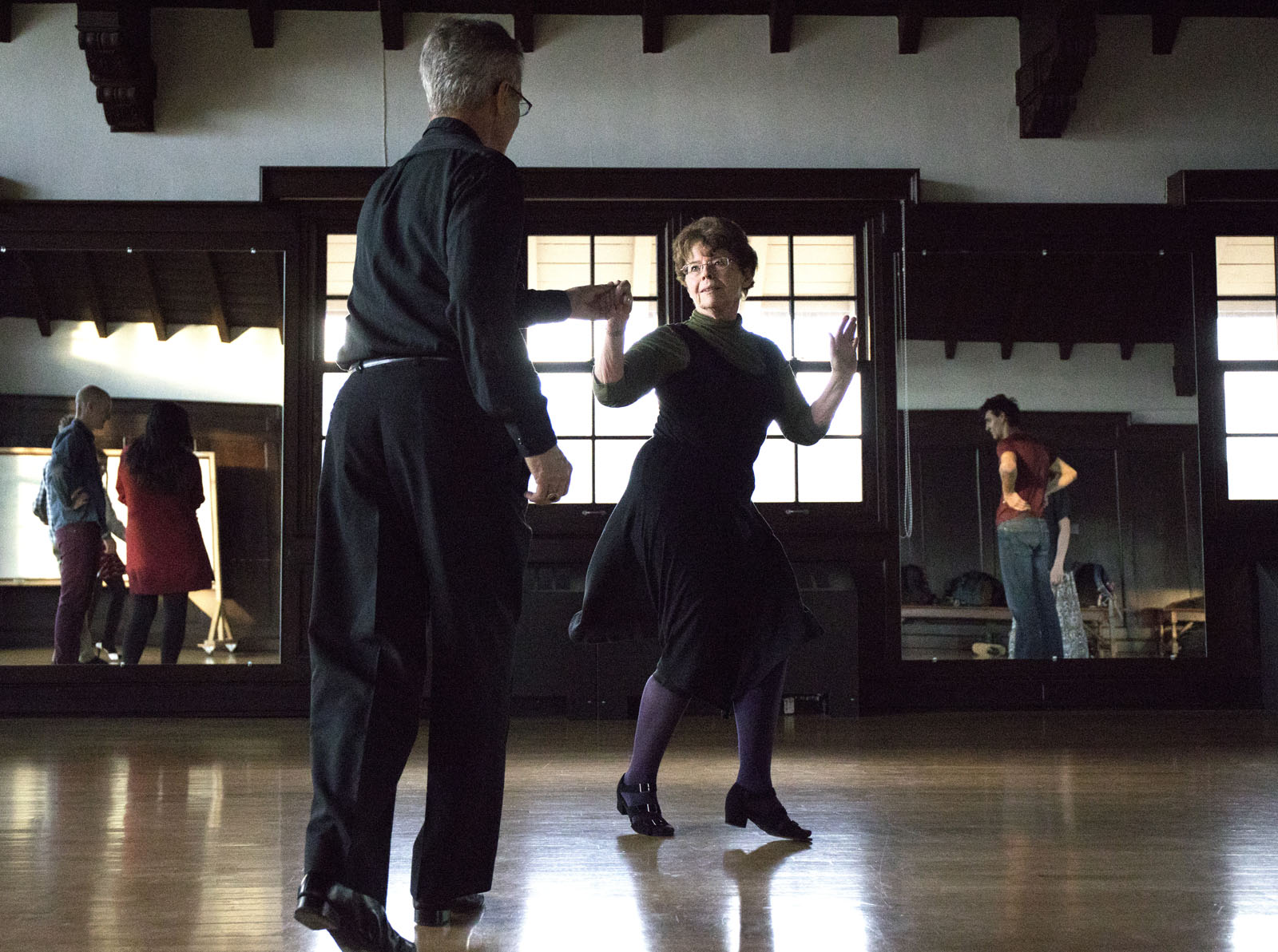 Marcia Dobson and John Riker teach a ballroom dancing class in Cossitt Hall that is open to students and staff alike. The class focuses on dance techniques for various dance styles.