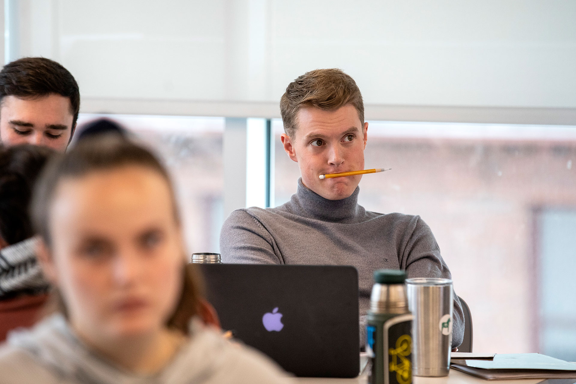 David Lamis ’19 listens carefully during a classroom discussion.
