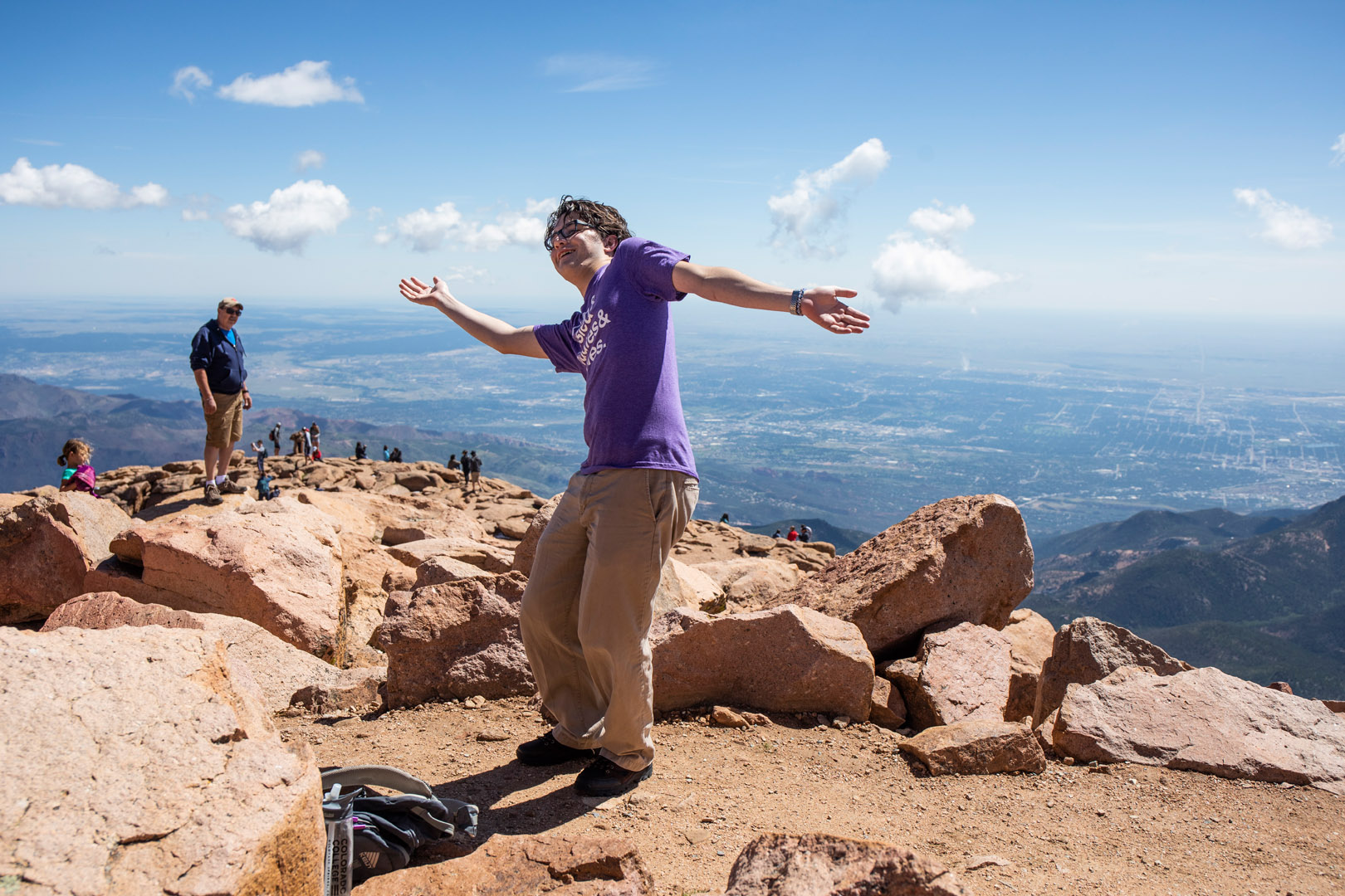“I don’t really do normal very well,” joked <strong>Ian Widmann ’23</strong> during a photo op on the summit of Pikes Peak. Photo Jennifer Coombes