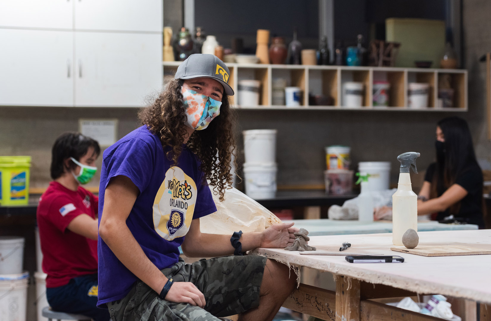 <strong>Willik Mir '23</strong> and members of the Revitalizing Nations Living Learning Community at CC learned about Southwest art at the Fine Arts Center before a hand-building clay workshop at the Bemis School of Art. Photo by <strong>Chidera Ikpeamarom '22</strong>
