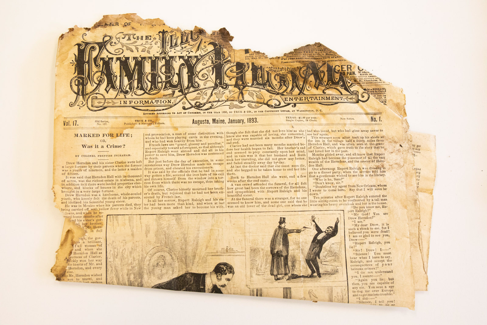 Pictured: A periodical from Augusta, Maine. Ella Axelrod has spent months investigating, cataloging and digging into the mysteries of a buried box of odd treasures from the late 1800s and early 1900s as a part of their Summer Collaborative Research.