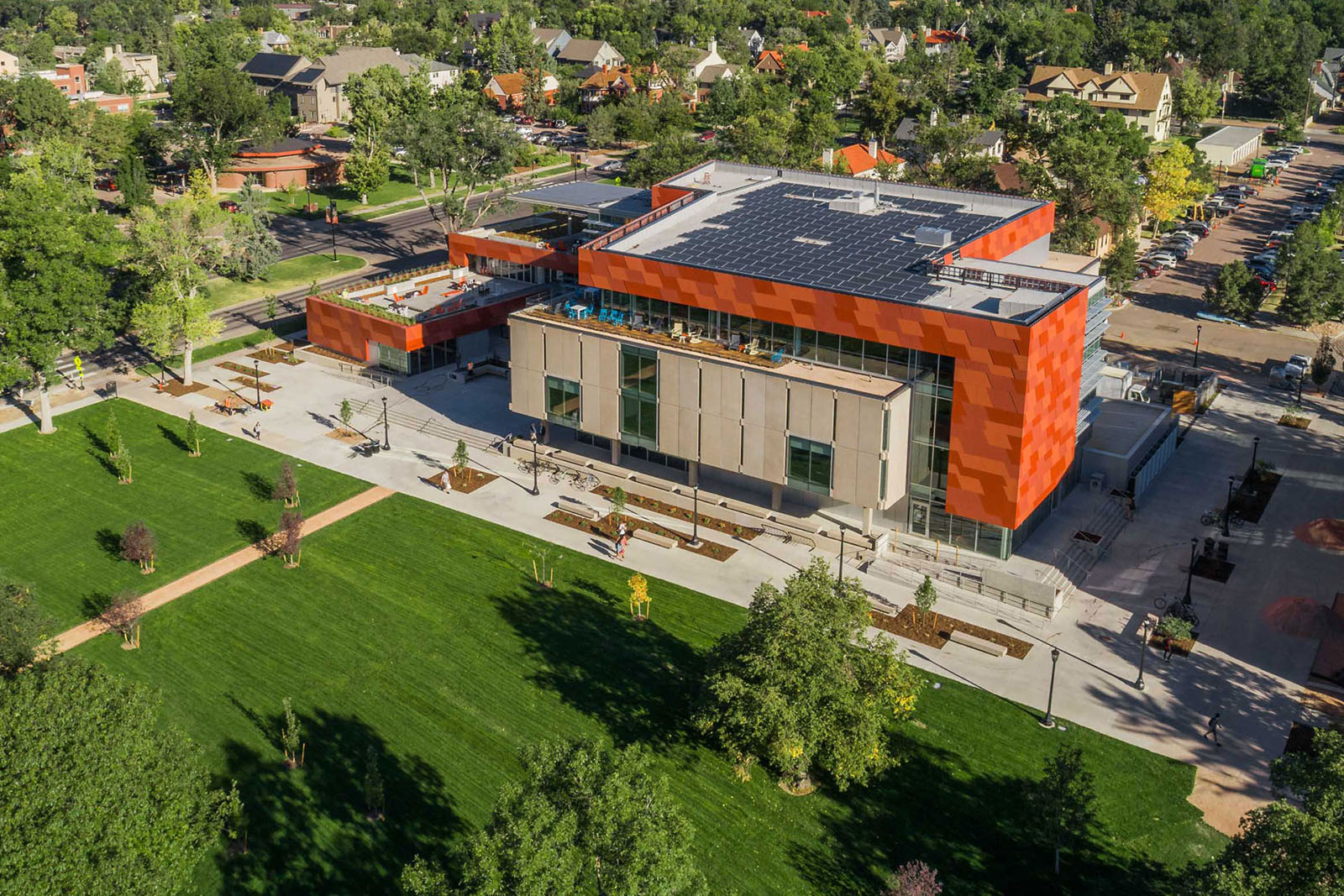 An aerial view of the newly-renovated Tutt Library.