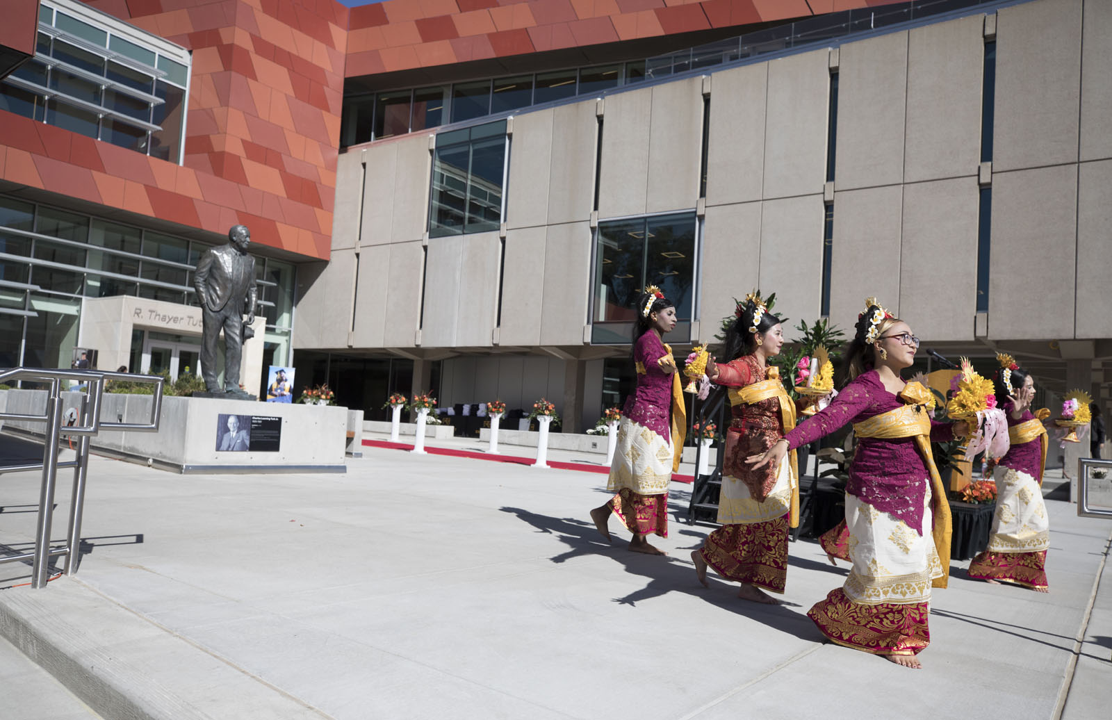 Members of Gamelan performed a dance while classes paraded in and took a seat for the Tutt Library Ribbon Cutting ceremony.
