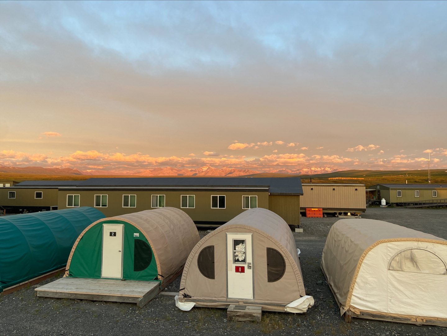 The students slept in Weatherports, which are shelters that protect against cold weather and snow. Photo taken by Caroline Brose '22 in July 2022. 