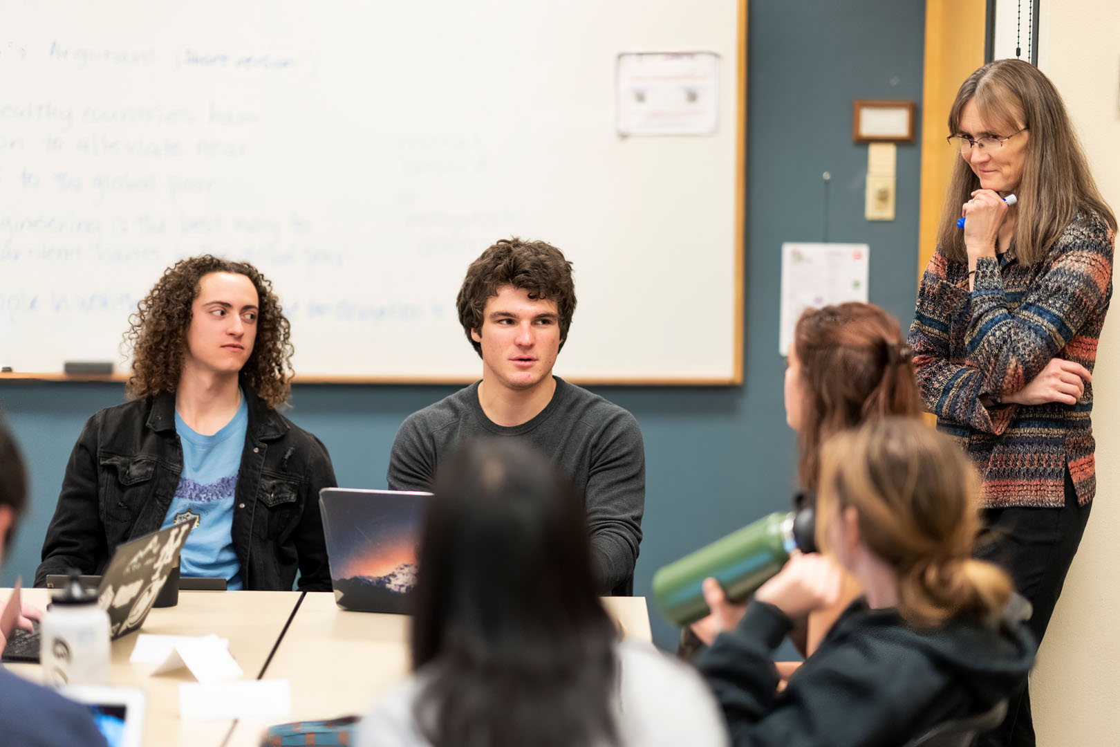 Students in Block 6 Contesting Climate Justice are pictured debating climate policy during a class meeting on March 15, 2023. Photo by Lonnie Timmons III / Colorado College.