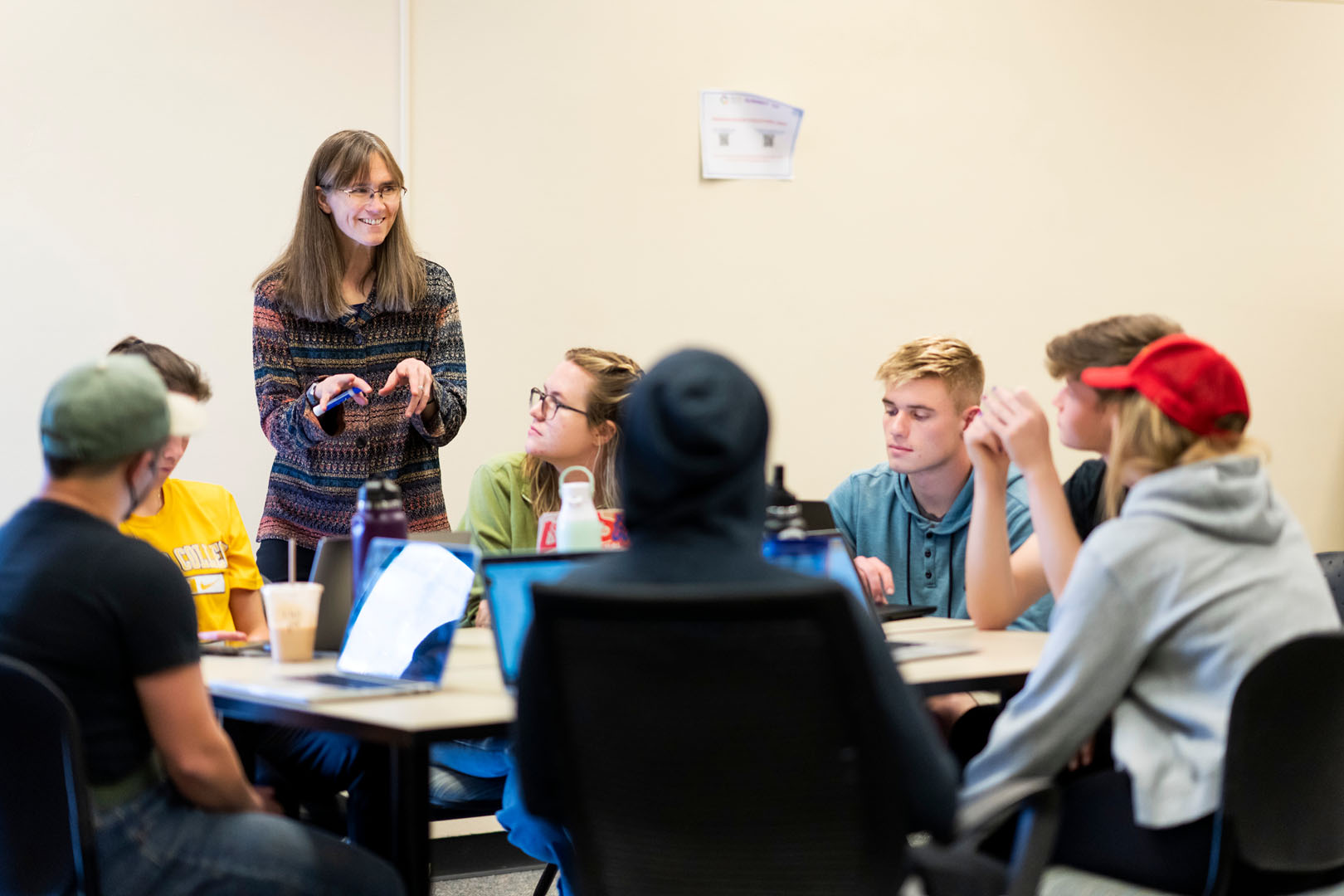 Students in Marion Hourdequin's Block 6 Contesting Climate Justice class are pictured participating in a class debate on climate policy on March 15, 2023. Photo by Lonnie Timmons III / Colorado College.