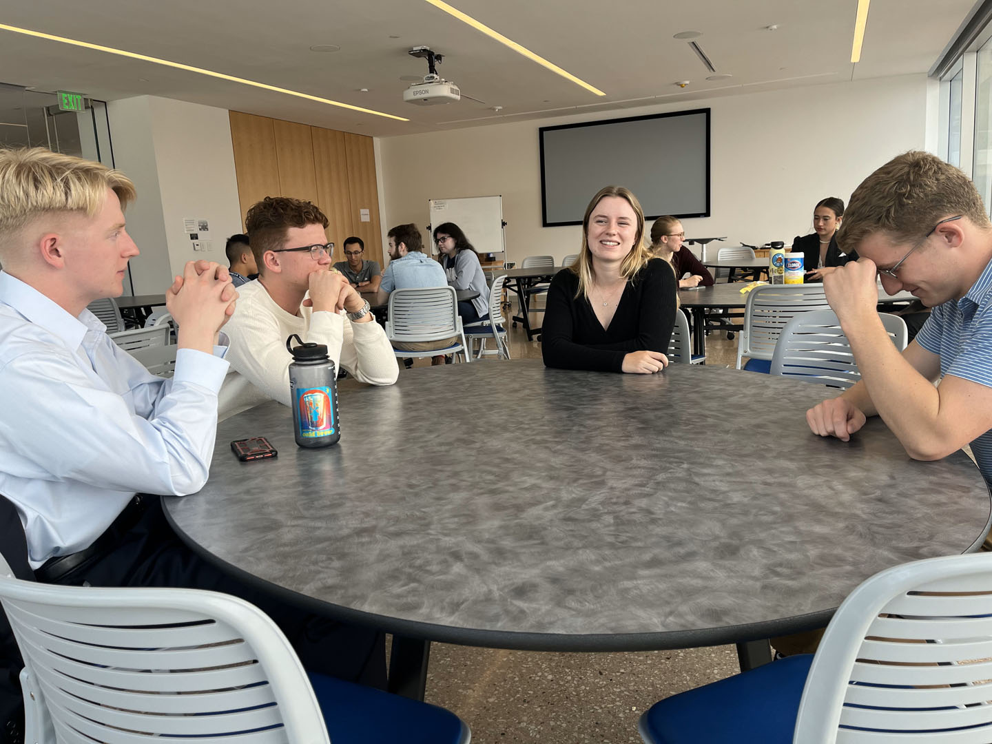 Adele Matter '23 and USAFA cadets are pictured discussing US-China relations during the DDP club meeting on Oct. 1, 2022. Photo submitted by USAFA cadet Ashay Stephen.
