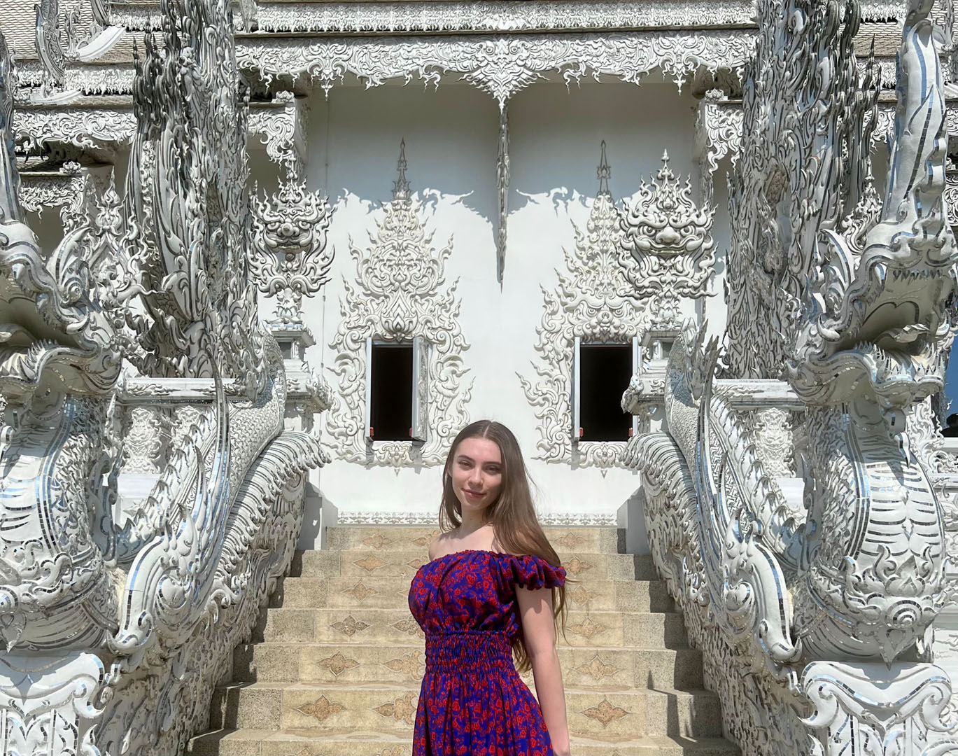 Shaian Gutierrez '22 took a trip from her international art school in Hong Kong to visit the exquisite temples and stunning architecture in Chiang Mai, Thailand. This is the White Temple.