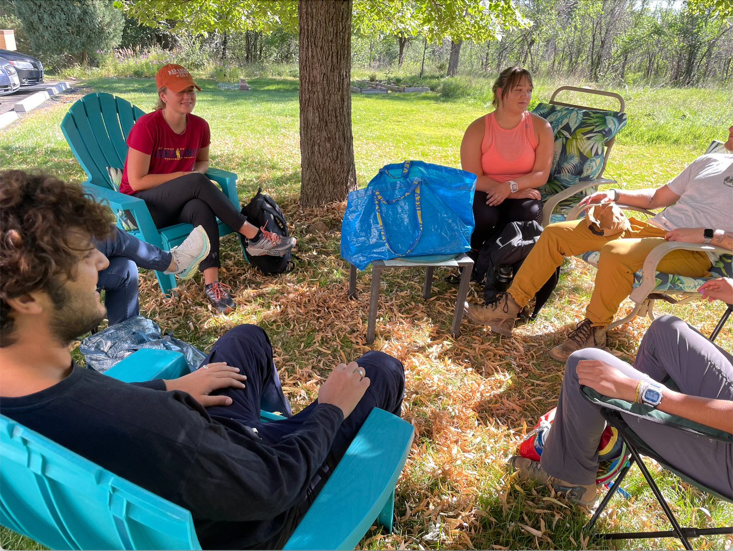 Students in Professor Krista Fish's primatology class are pictured during a class meeting in an open space near Uintah and Mesa before their first field exercise. Photo taken and submitted by Emma Ulbrich '22. 