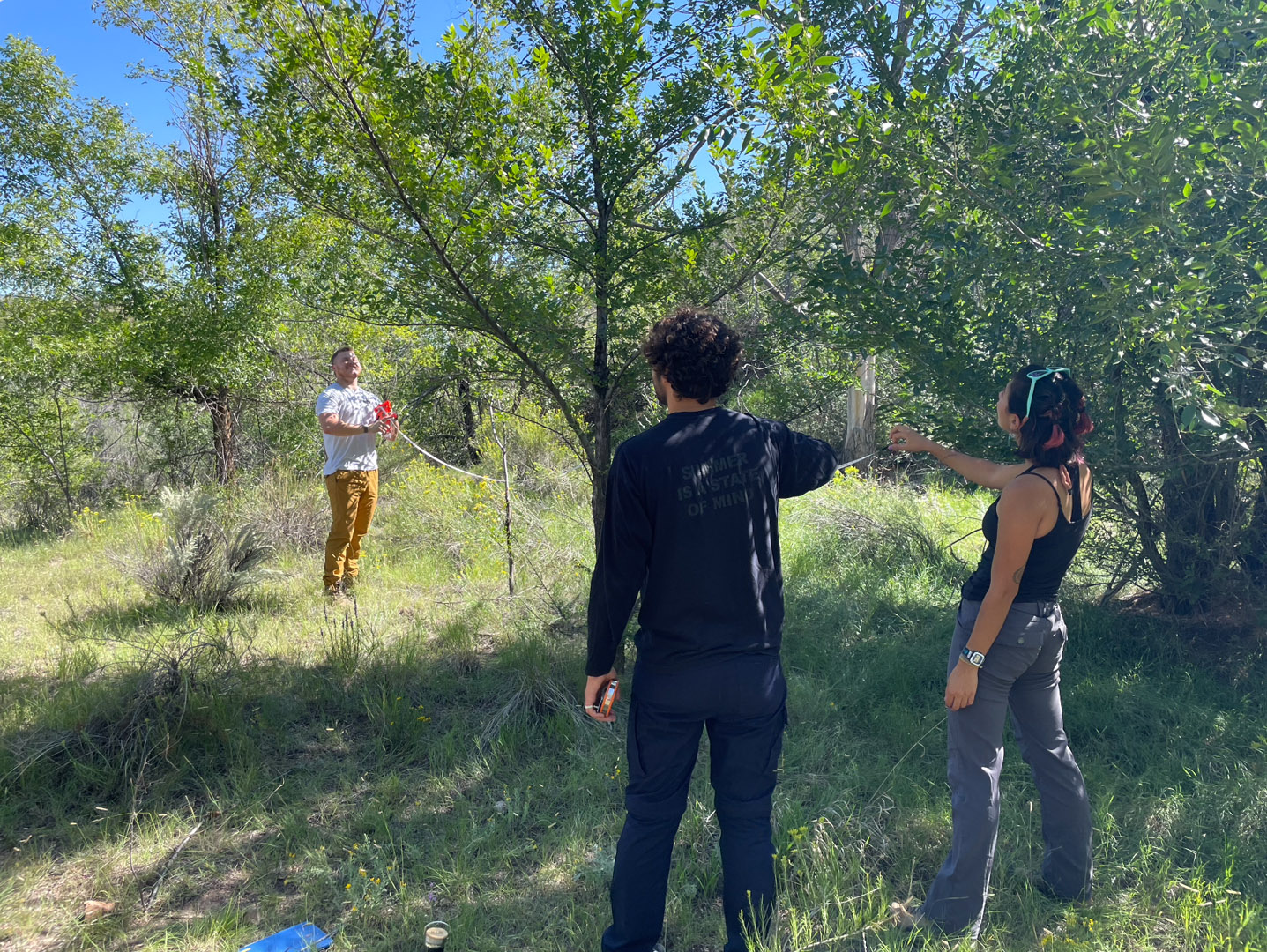 Students in Professor Krista Fish's primatology class are pictured gathering data on the trees in their plotted area. Photo taken and submitted by Emma Ulbrich '22.