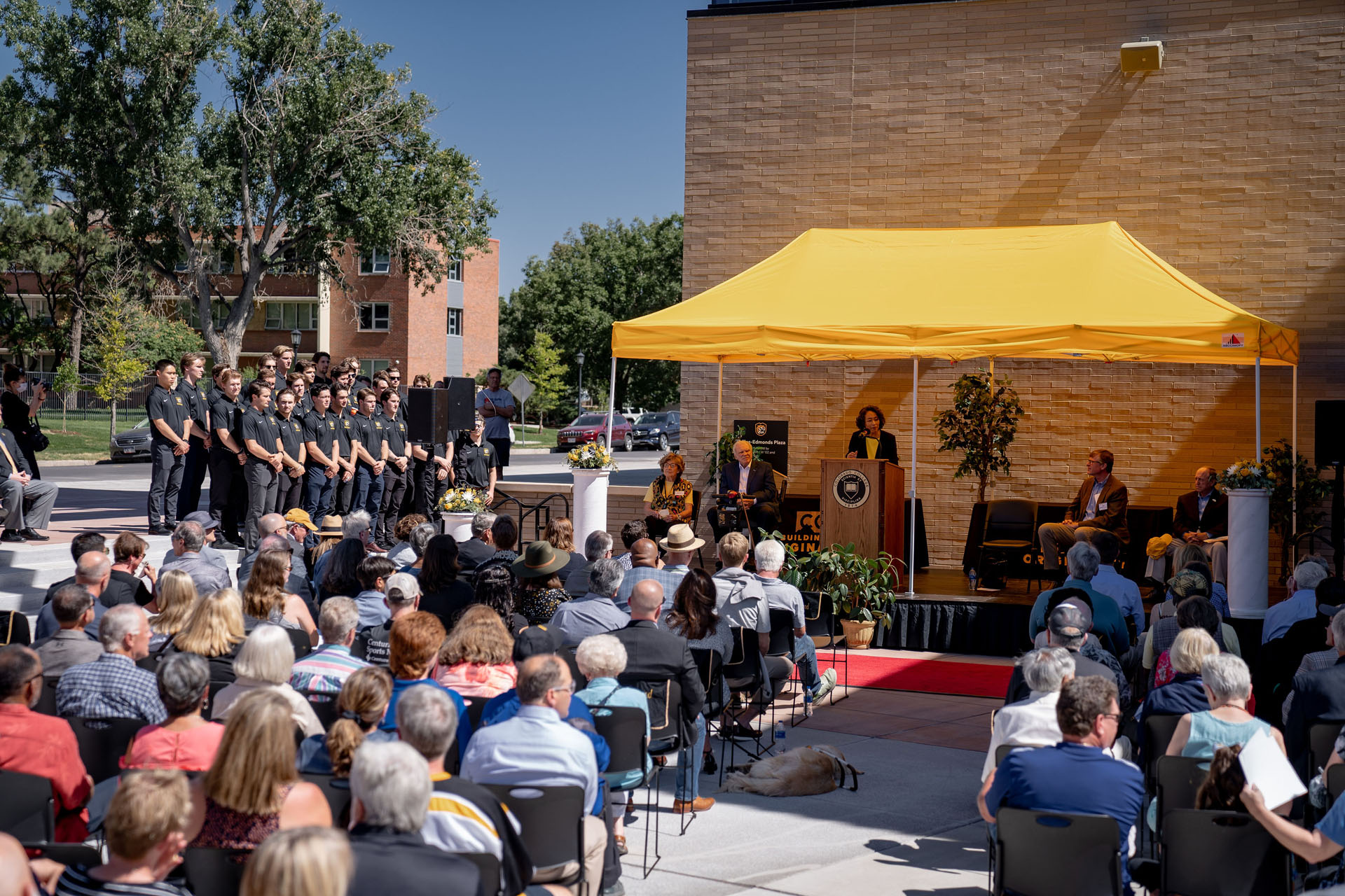CC celebrated the opening of the new Ed Robson Arena and Yalich Student Services Center Saturday, Sept. 18, with a ribbon-cutting, tours, and remarks from President L. Song Richardson, Colorado Springs Mayor John Suthers, and building namesakes <strong>Ed Robson ’54</strong> and <strong>Barbara Yalich ’53</strong>. The arena is the new practice and competition space for Tiger Hockey and will host campus and community events along with classrooms and meeting spaces. The adjacent student services center will house the student wellness center, health services, bookstore, mail center, art studio, and a restaurant. Photo by Gray Warrior.