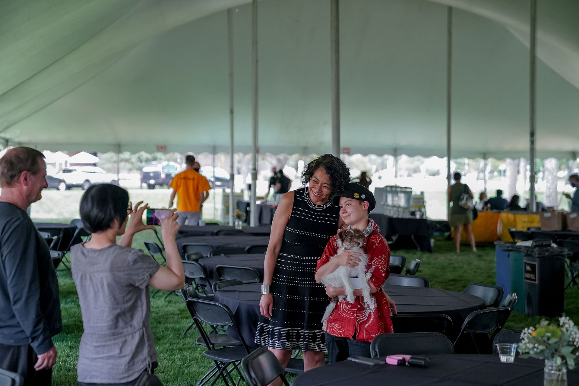 Colorado College President L. Song Richardson meets new students and families during 2021 New Student Orientation move-in. Photo by Gray Warrior