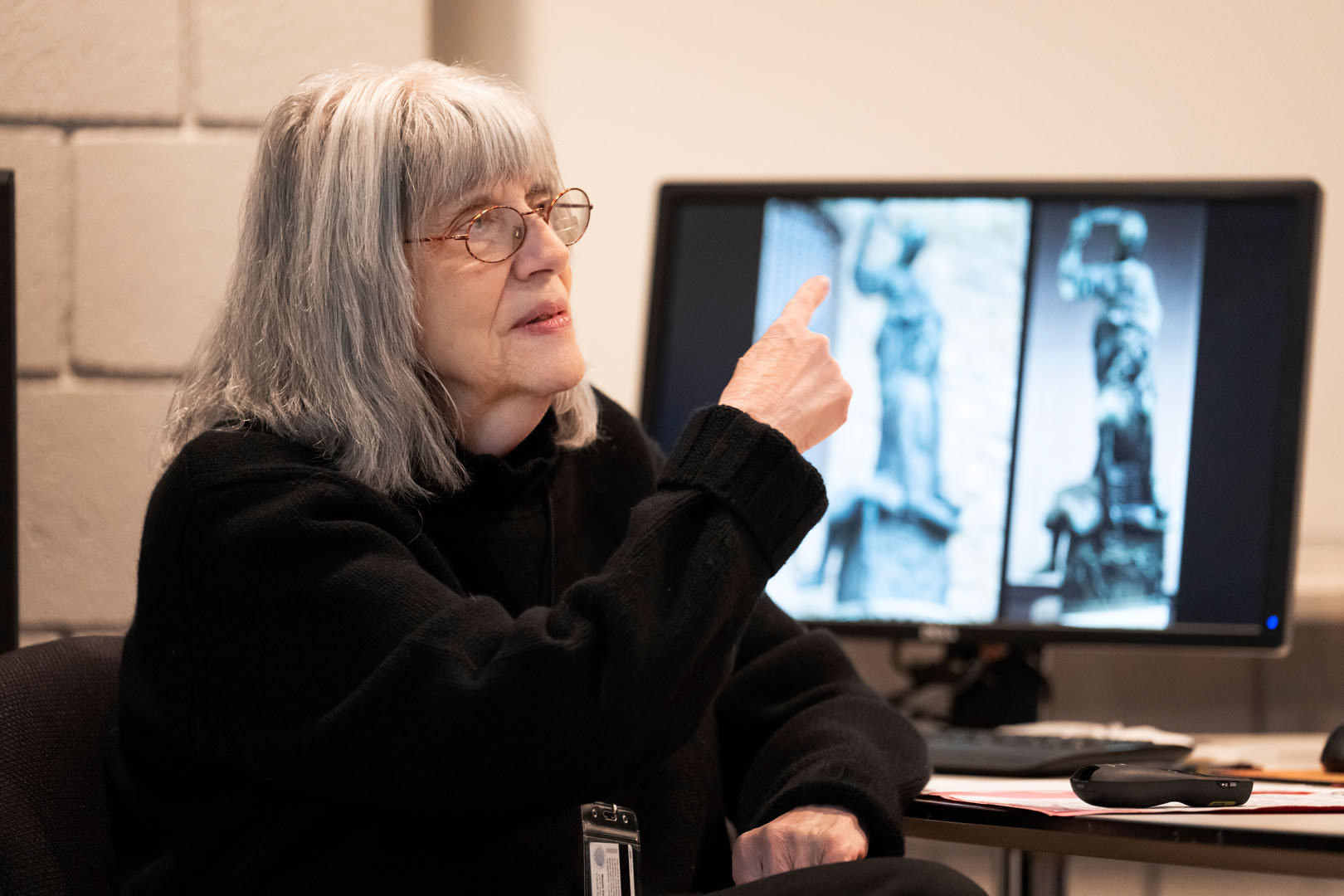 Gale Murray, professor of art, is pictured teaching Block 7 Women in Art on April 5, 2023. Photo by Lonnie Timmons III / Colorado College.