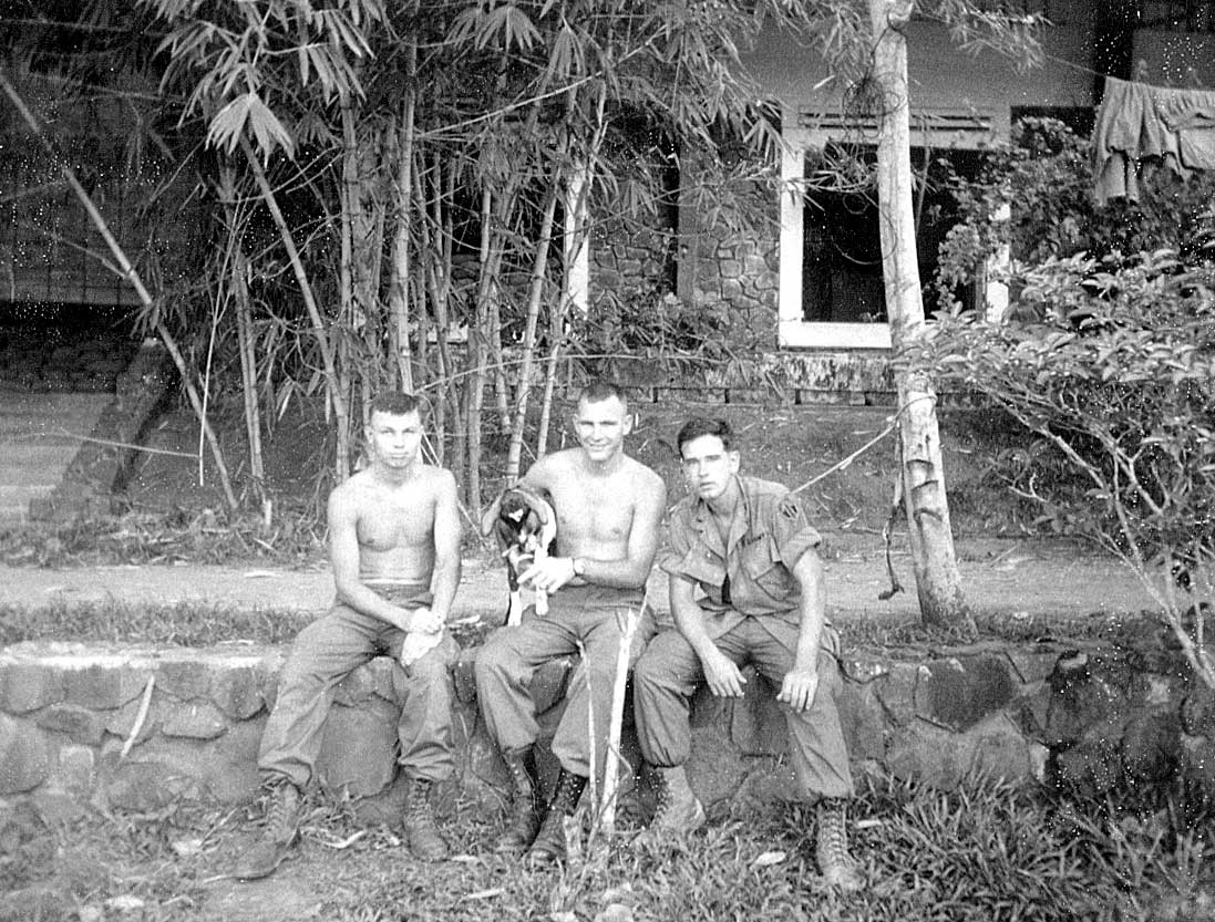 Spring 1968, Binh Son Rubber Plantation, South Vietnam, where Lt. Mike Duffy learned of his acceptance to CC. (Duffy pictured at far left).