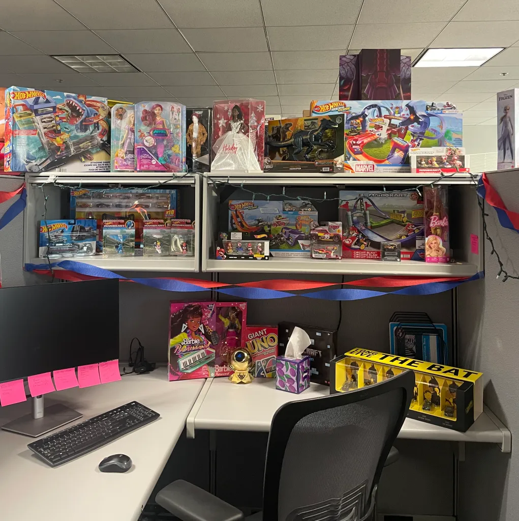 Xerras’ cubicle as an associate marketing analyst at Mattel Headquarters. Photo provided by Olivia Xerras.