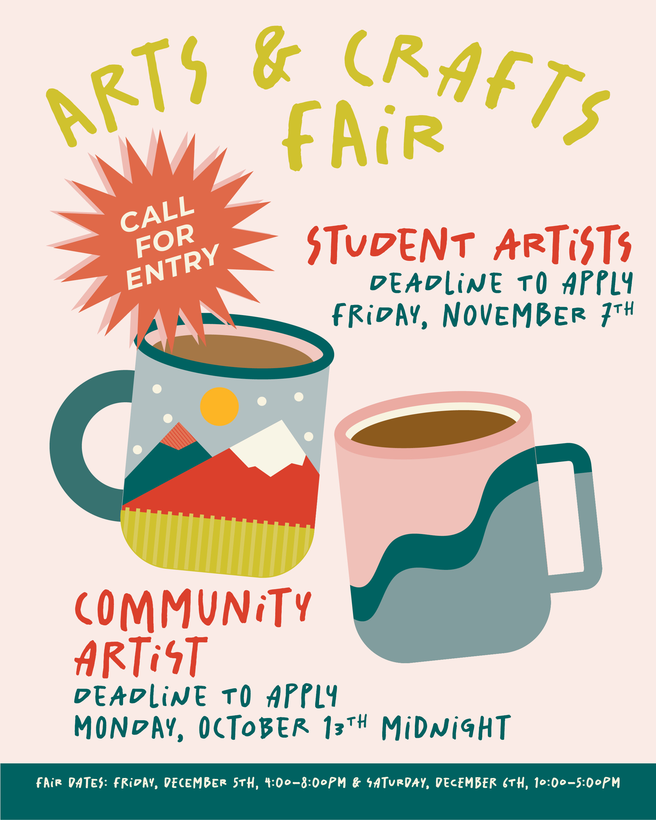 Two mugs with deadlines for the arts and crafts fair