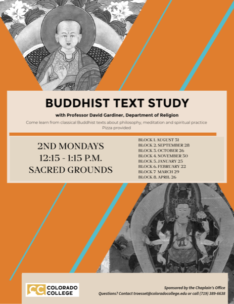 Buddhist Text Studies, Monday, September 28, 12:15 p.m. - 1:15 p.m. at Sacred Grounds