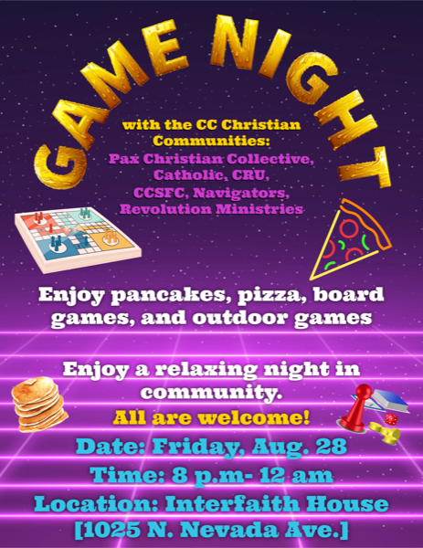 Christian Game Night at Interfaith House, Friday, August 28th at 8 PM