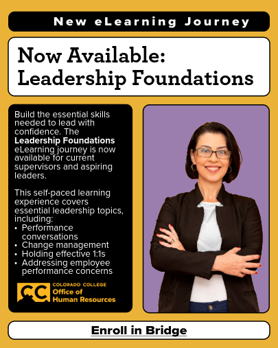 Flyer promoting the Leadership Foundations asynchronous learning journey on Bridge.
