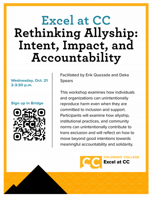 Flyer advertising the training session, Rethinking Allyship: Intent, Impact, and Accountability on Oct. 21