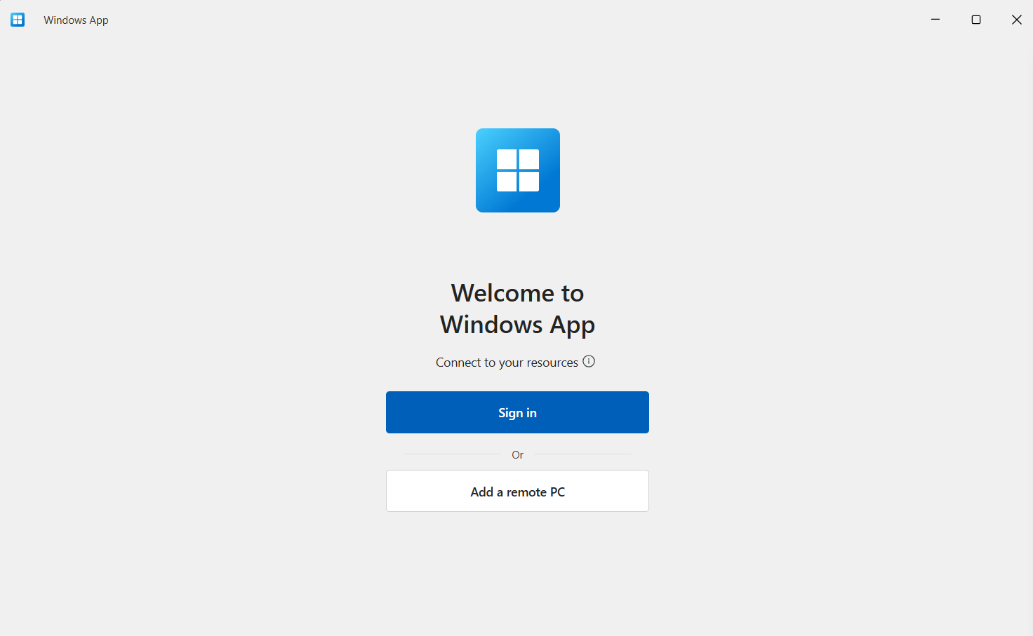 Windows App with sign in button pictured