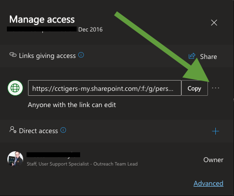 Elipses menu in Manage access in Microsoft 365