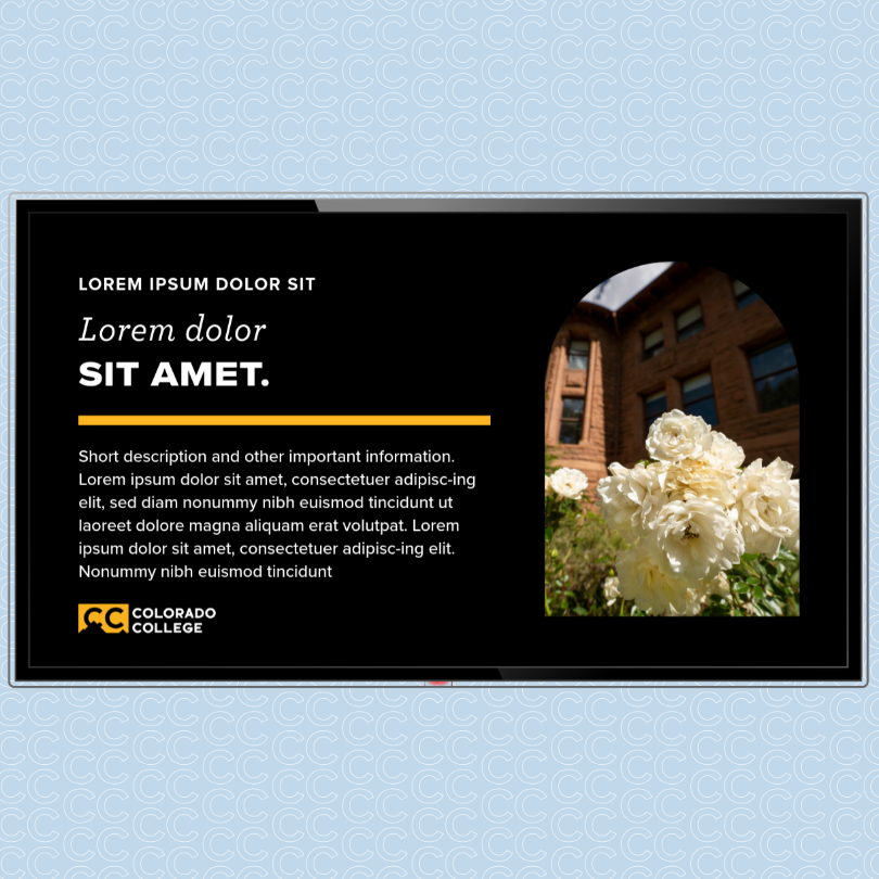 a mockup of a digital slide with placeholder text displaying on a tv against a blue background