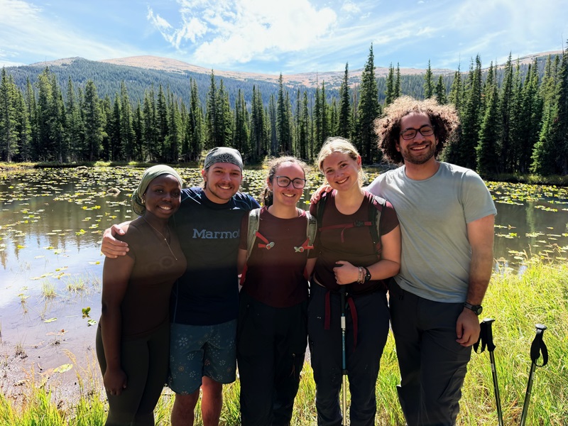 Group photo of 5 members of the Wild Basin FOOT Trip. 