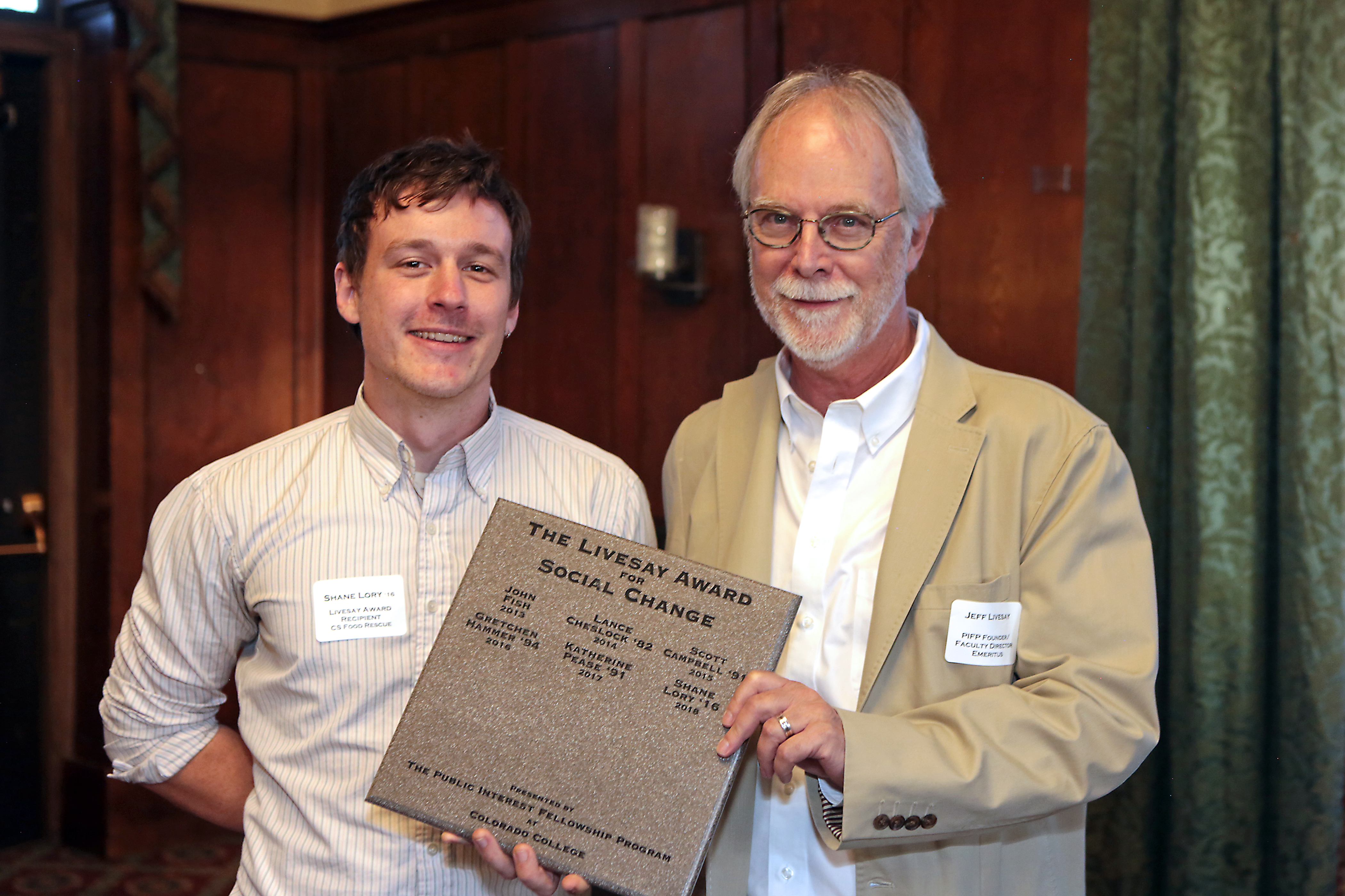 Shane Lory, 2018 Livesay Award for Social Change recipient, with Professor Emeritus Jeff Livesay
