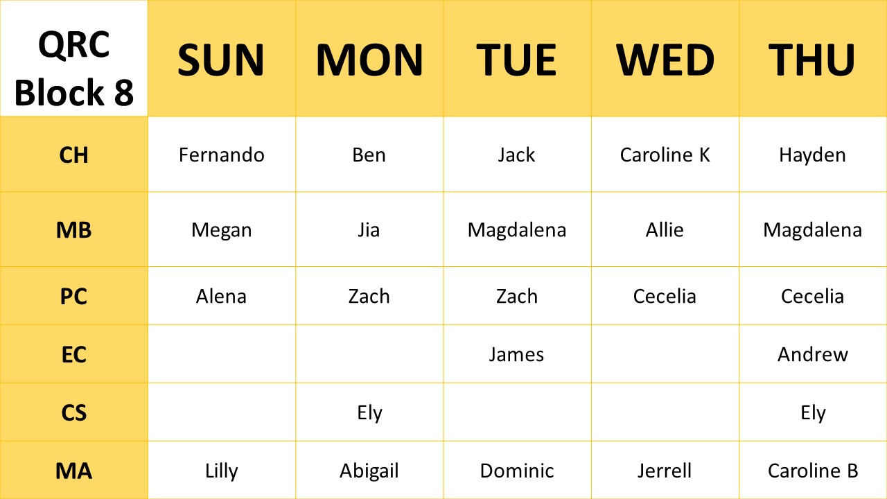 Spring 2021 Tutoring Schedule - Colorado College