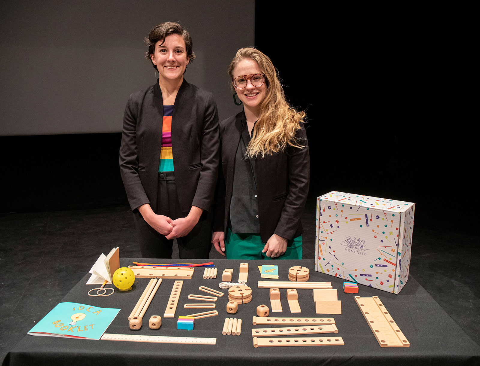 Team Momentix : Alana Aamodt '18 and Anna Gilbertson '19 Four teams competed in the final round of the Big Idea, a startup competition hosted by Innovation @ CC on Feb. 7m 2019 in Celeste Theater. The competing teams were SaFire, Advanced Water Sensing, Momentix and Infinite Chemistry. The teams competed for $25,000. First place went to Momentix while Advanced Water Sensing took second place. <span class="cc-gallery-credit"></span>