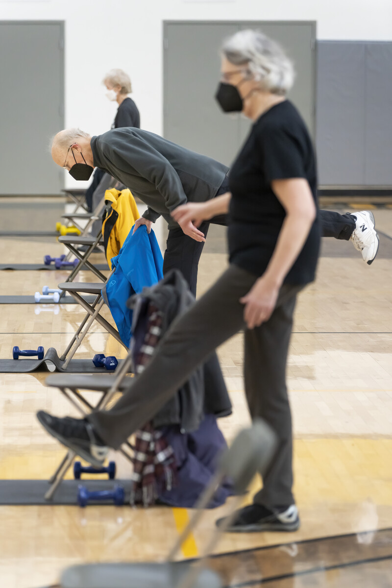 Ted Lindeman and his wife, Kathy, during a standing balance exercise <span class="cc-gallery-credit">[Lonnie Timmons III]</span>