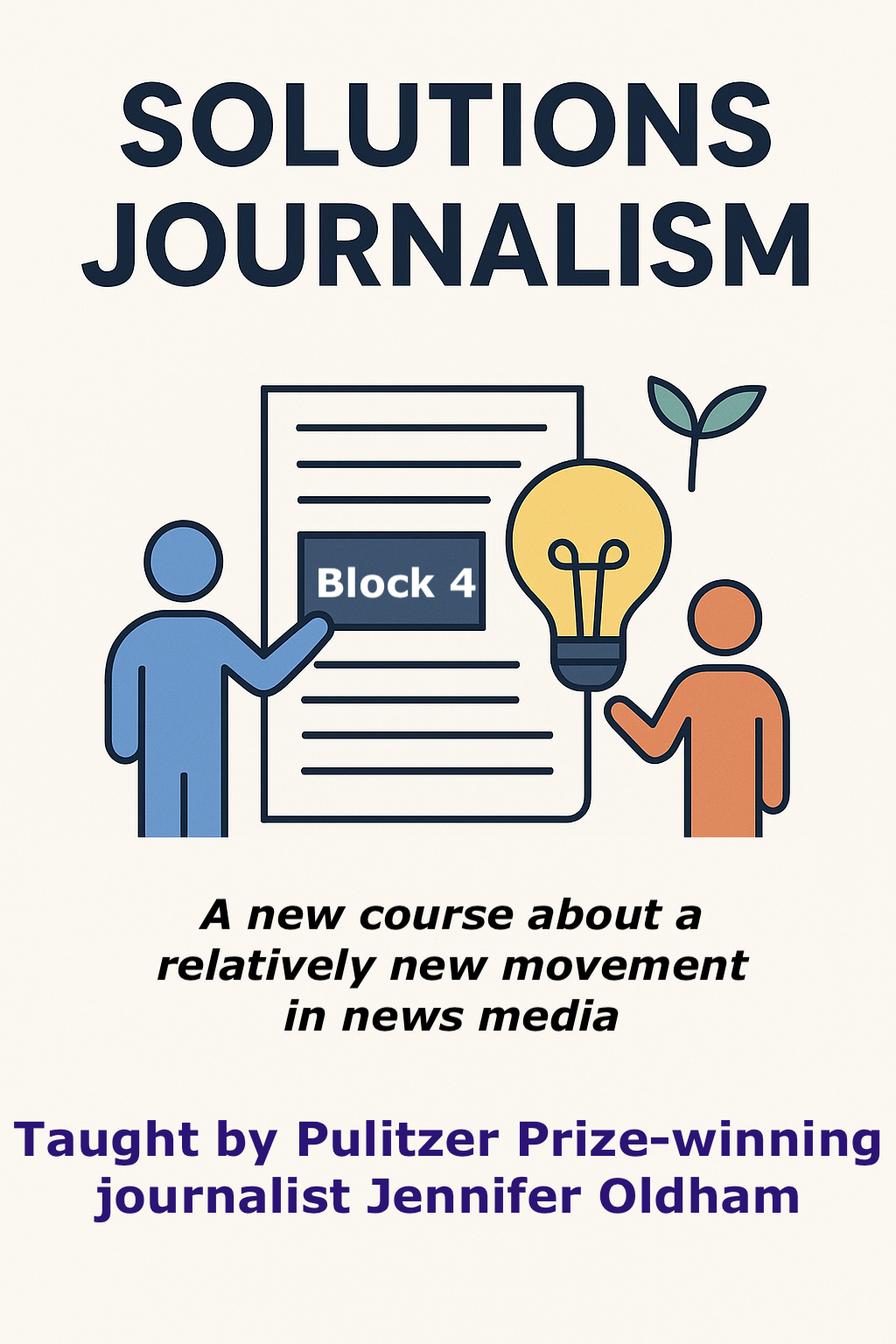 Two people with a lightbulb and block 4 text