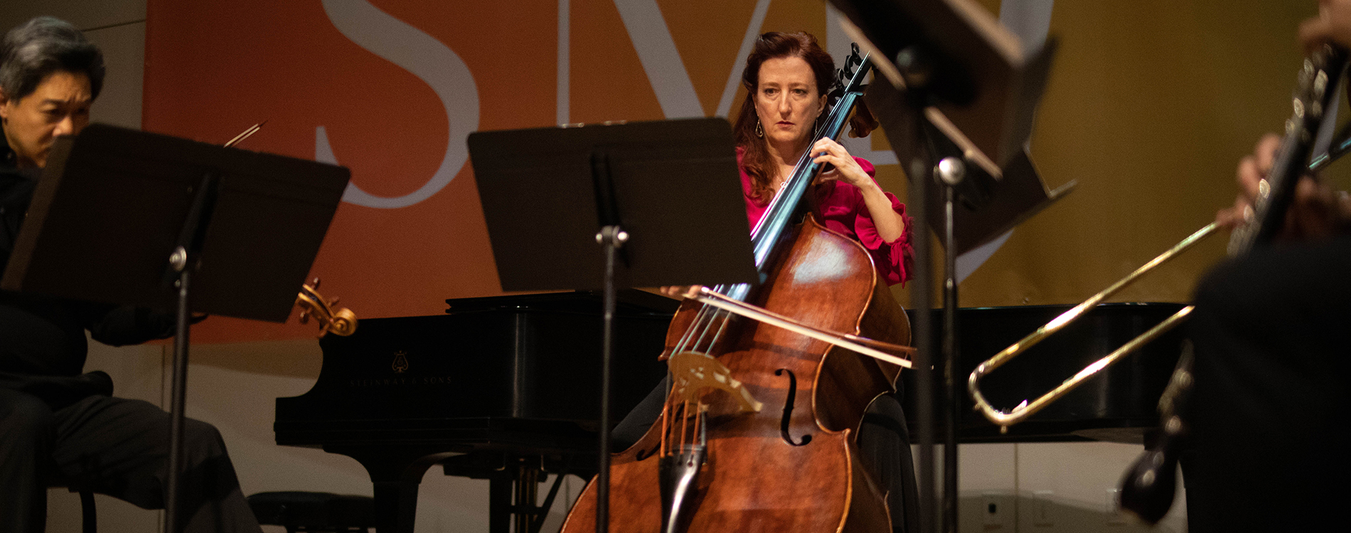 Susan Cahill, bass, performs during a 2022 Festival Artists Concert.