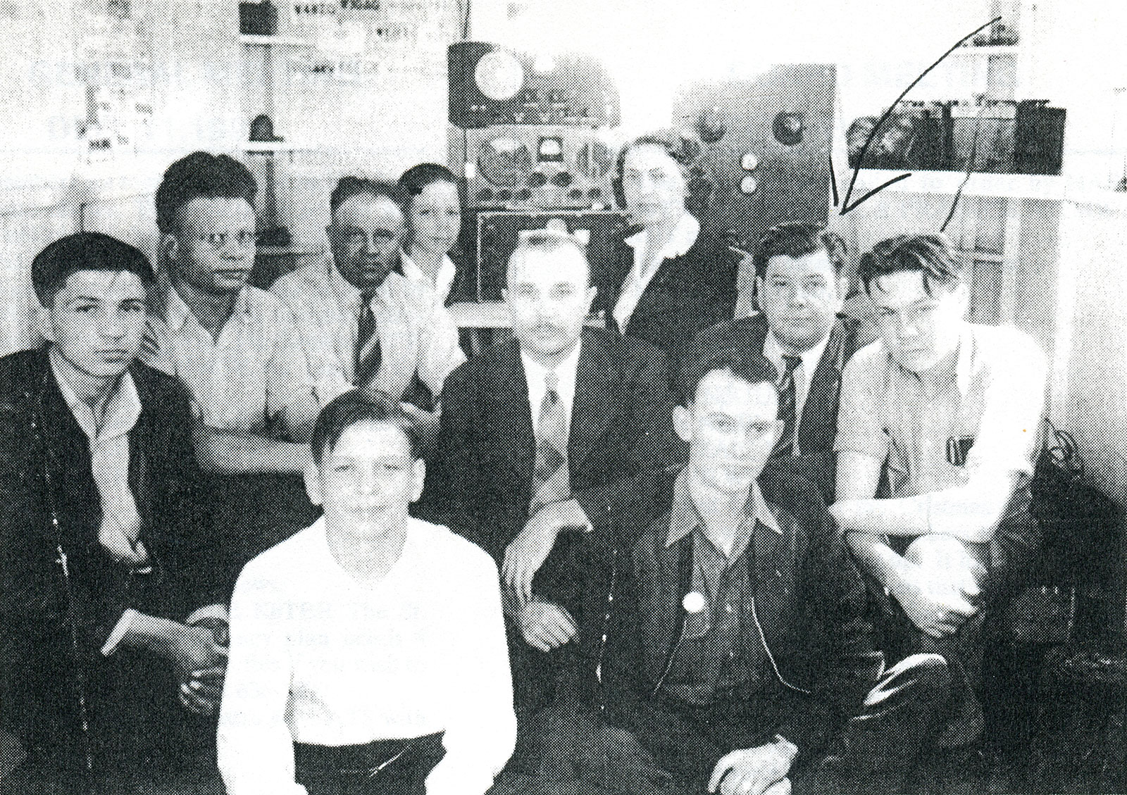 A Pikes Peak Radio Amateur Association meeting in their club trailer, during the summer of 1939. <span class="cc-gallery-credit"></span>