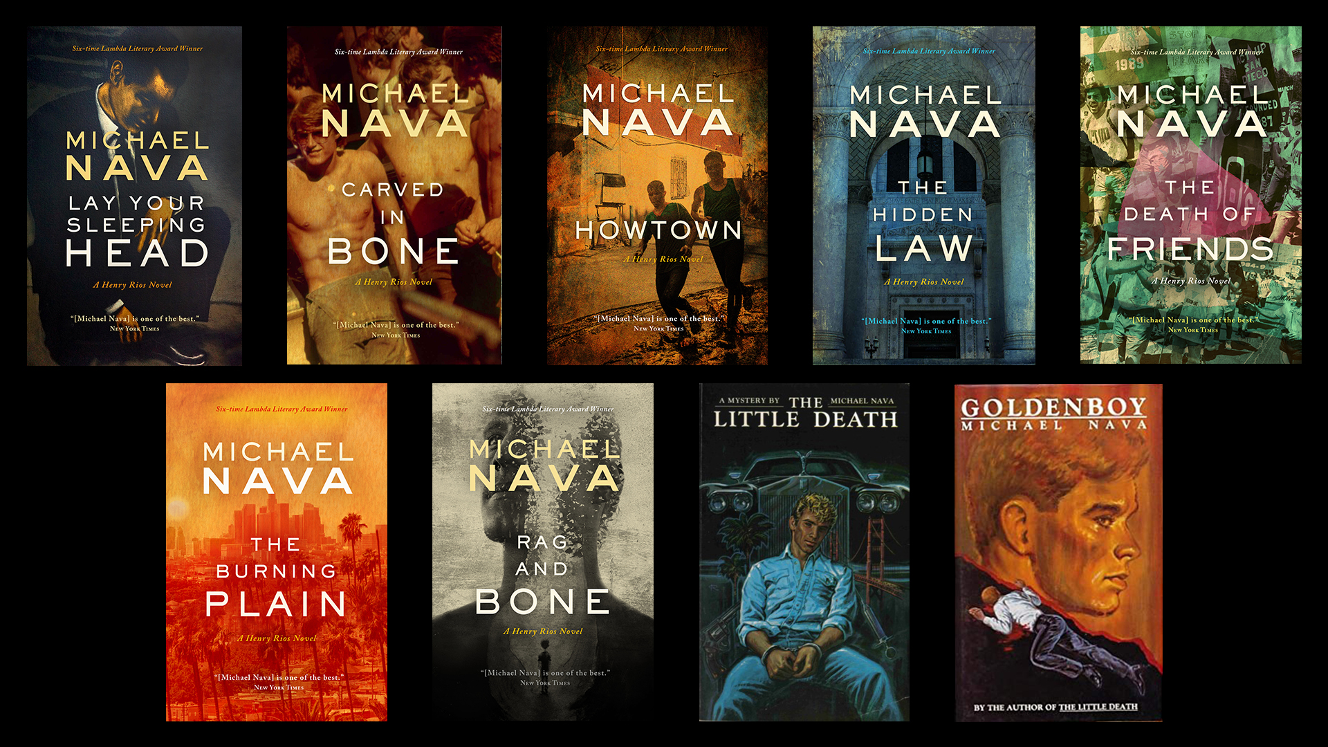 A collection of Michael Nava mystery books, many of which feature his main protagonist Henry Rios, a gay Latinx defense attorney. <span class="cc-gallery-credit"></span>