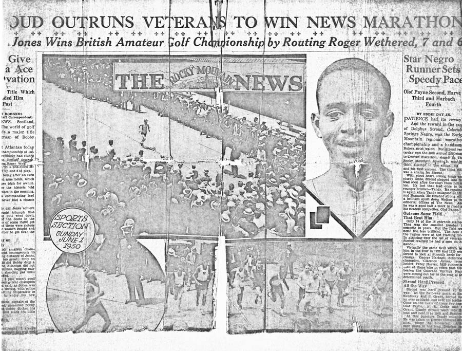 A clipping from the Rocky Mountain News from June 1, 1930 announces Stroud’s win in a marathon sponsored by the newspaper. An image of the full clipping is not available. <span class="cc-gallery-credit"></span>