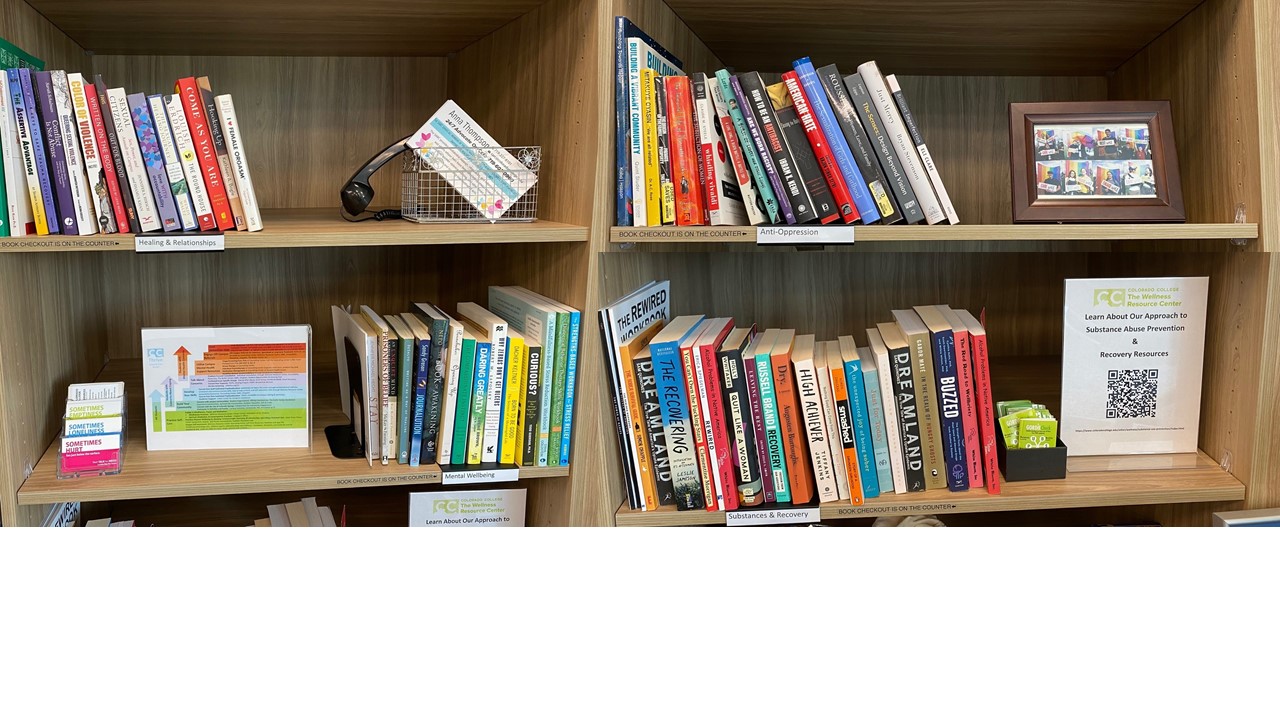 A picture of the Wellness Resource Center Lending Library.