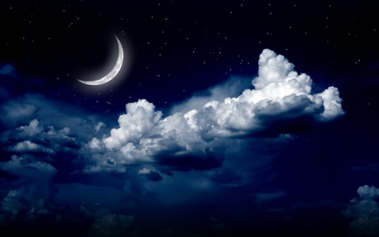 night sky with crescent moon and clouds