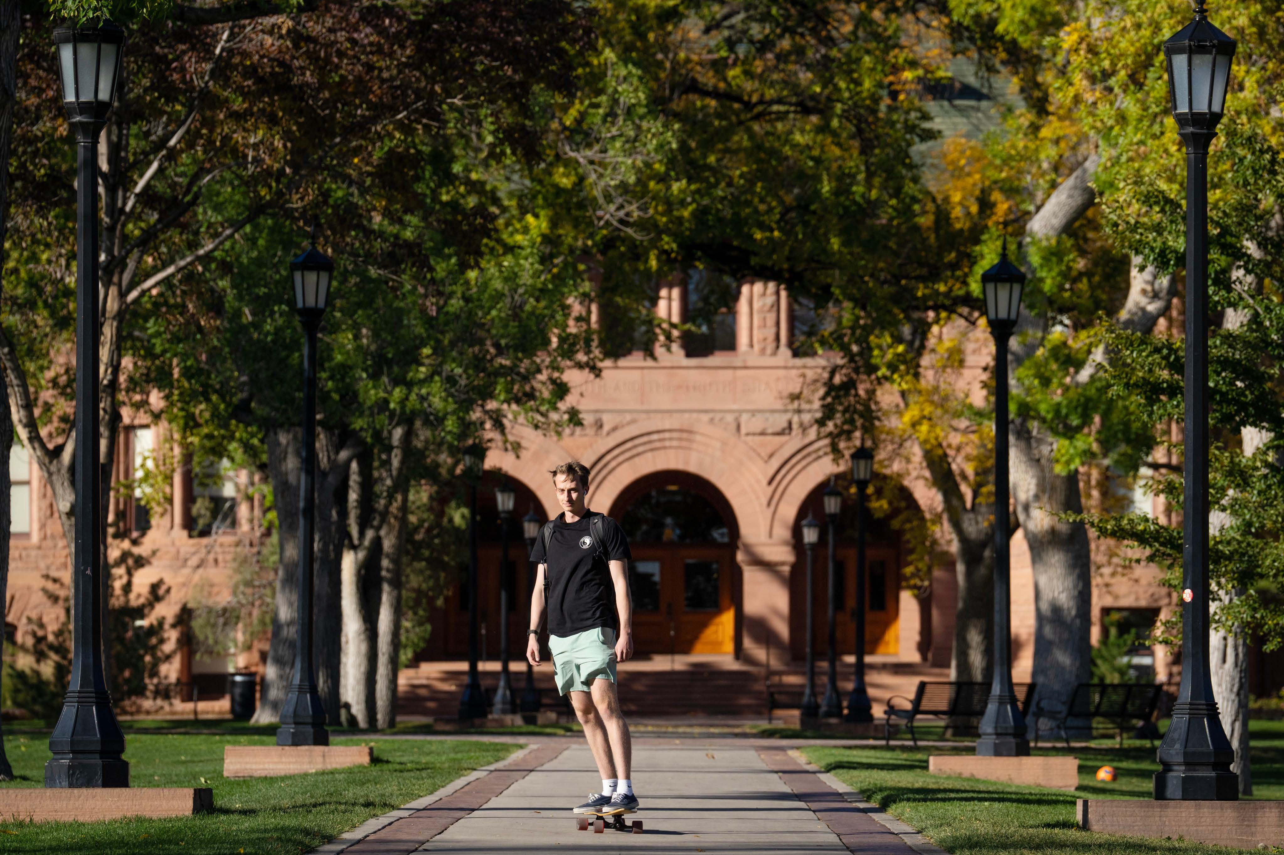 Skateboarding student