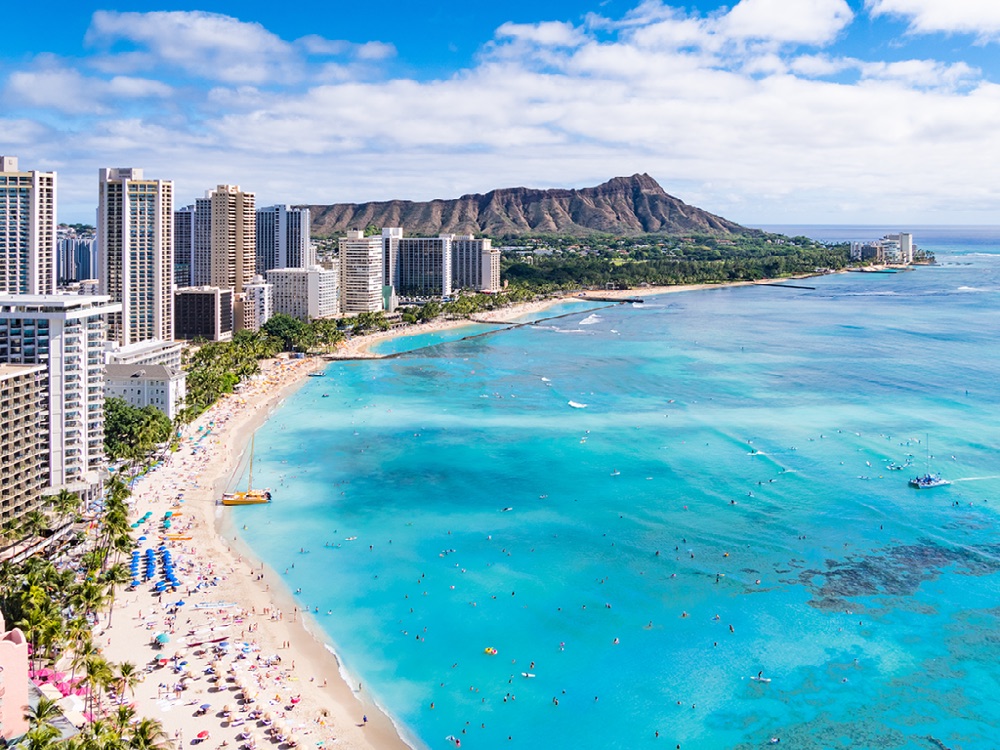 Waikiki Beach and Diamond Head in Honolulu.